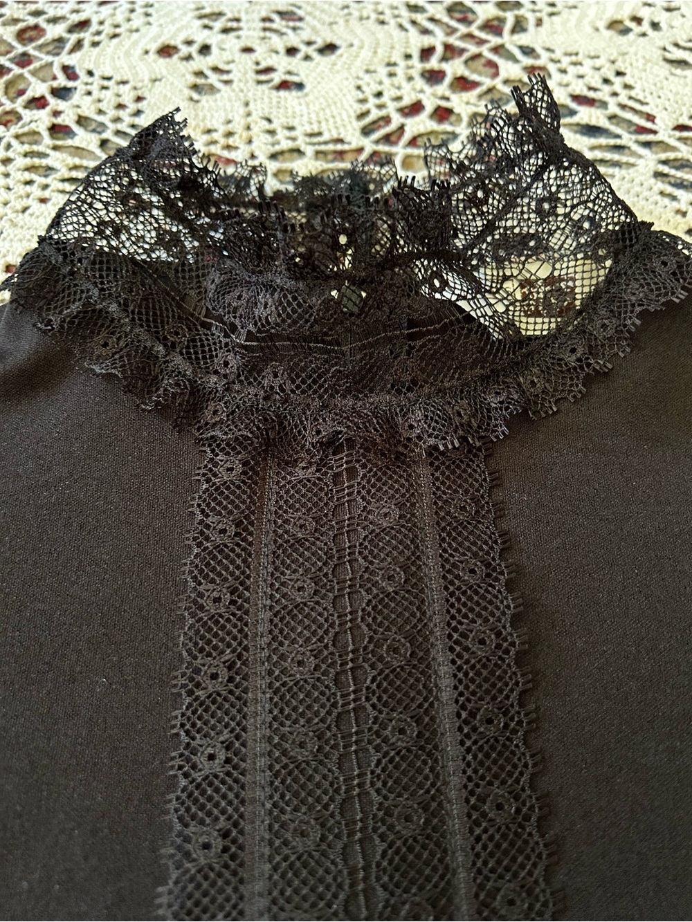 Vintage Sears Union Made Black Long Sleeve Lace-Trim Midi Dress - Picture 3 of 9